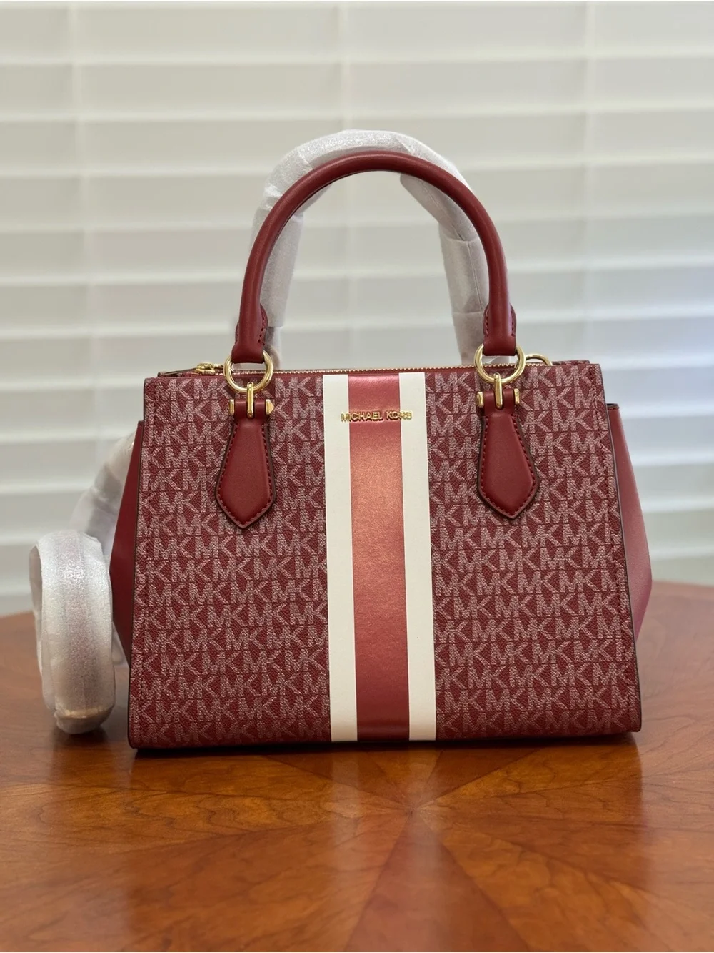 Michael Kors Red Burgundy Signature Satchel with Matching Wristlet